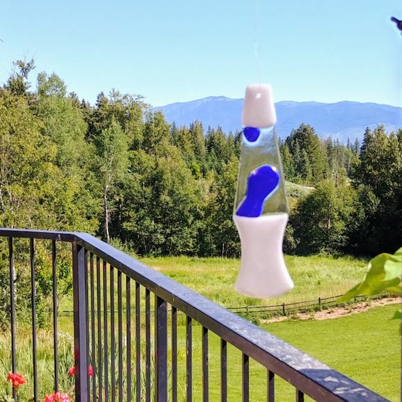 Handmade Fused Glass Blue/Grey Lava Lamp Suncatcher - Picture 3 of 8